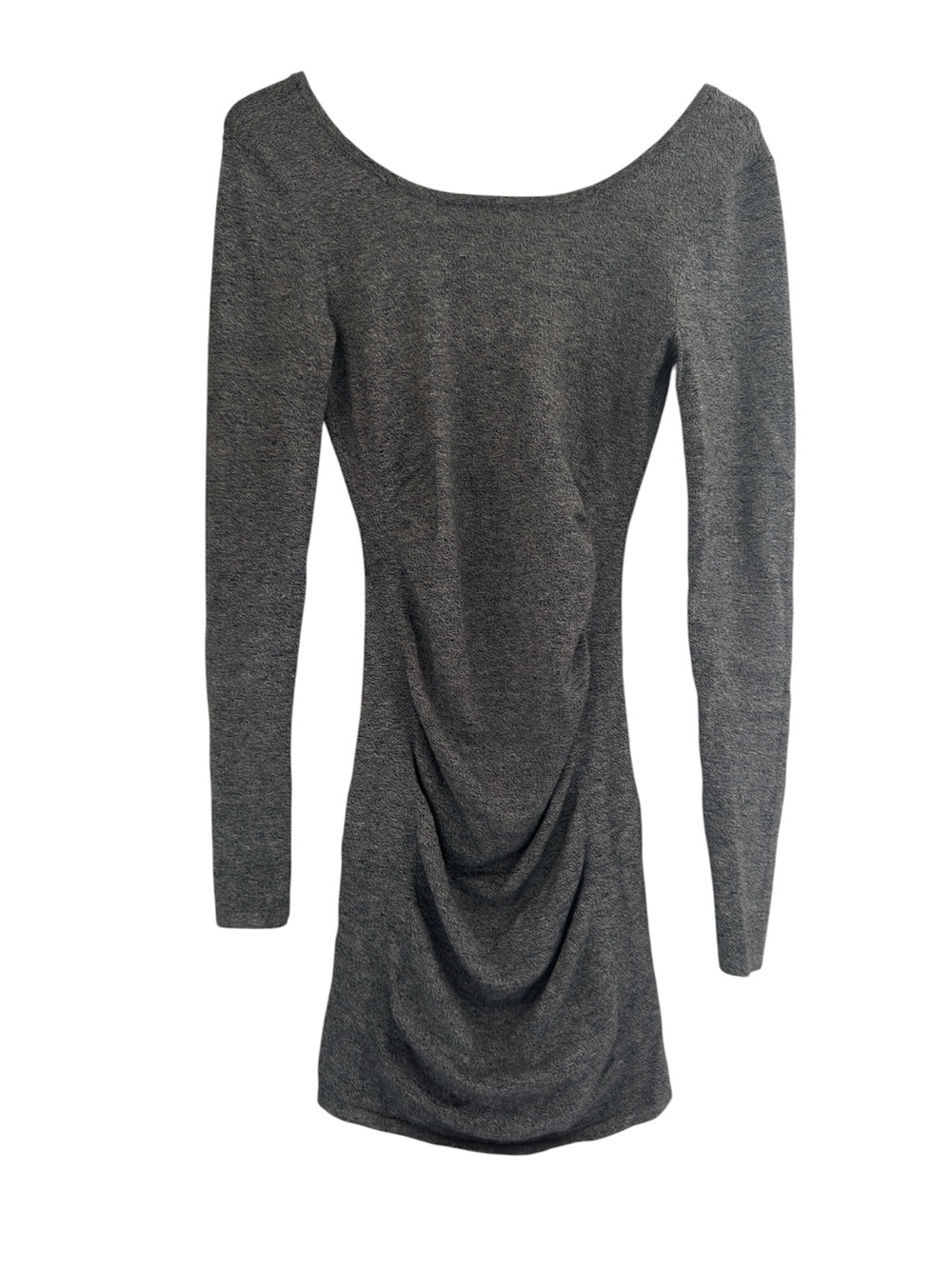 Express Gray Deep V Back Cutout Ruched Bodycon Dress Long Sleeve XS